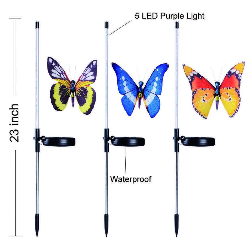 Многоцветна сменяща светодиодна градина слънчева светлина влакна оптична пеперуда декоративни светлини градинска слънчева кола