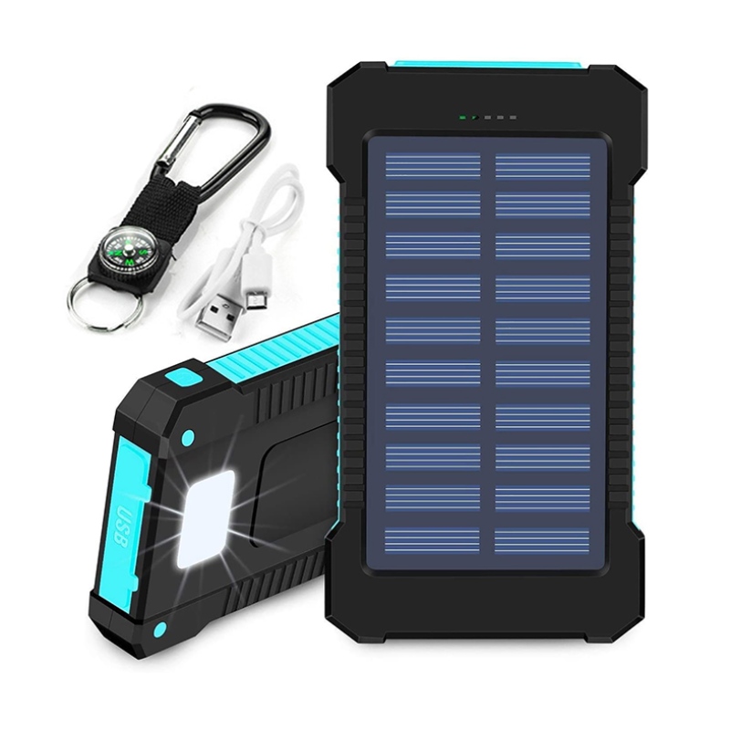 Solar Power Bank Dual USB Power Bank 20000Mah водоустойчива батерия зарядно устройство Външен преносим слънчев панел с LED светлина